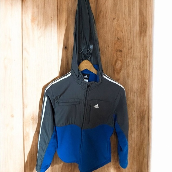 Kid’s Lg (14-16yo) Adidas Gray & Blue zip Fleece Jacket w collar hood. Warm! - Picture 11 of 11
